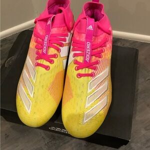 Men's Adidas Adizero Pink and Yellow Football Cleats